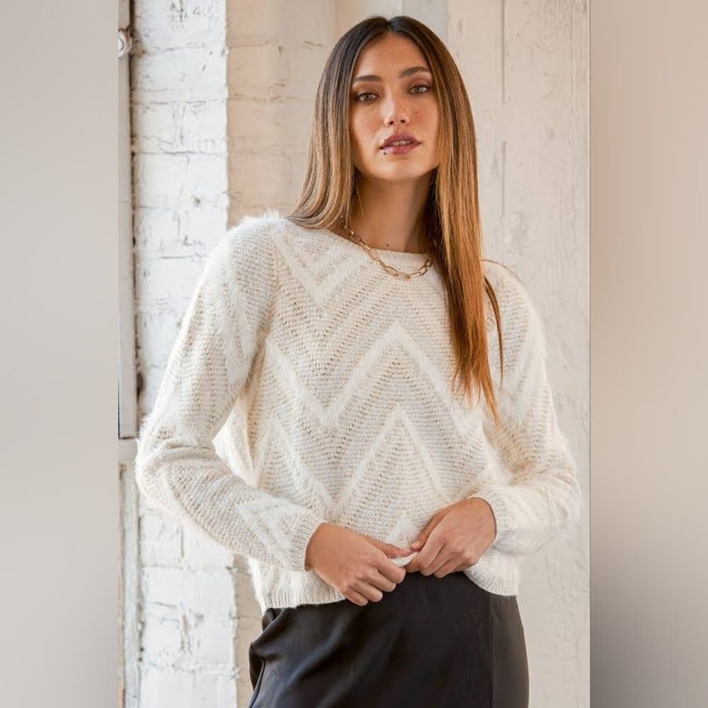 VERO‎ MODA Lorissa Beige Multi Knit Long Sleeve Sweater Size XS